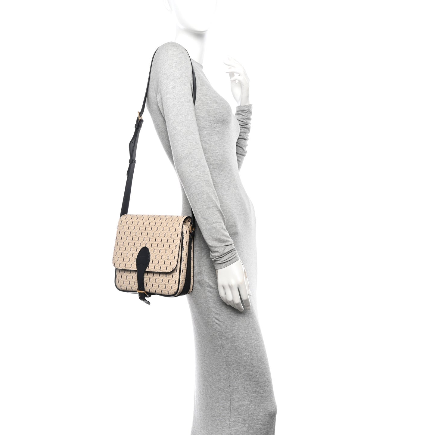 Canvas Smooth Calfskin Le Monogramme Medium Buckle Satchel Beige