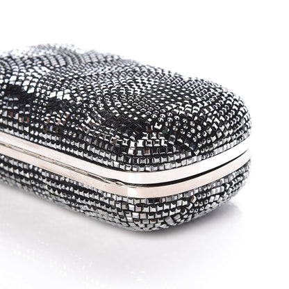 Alexander McQueen Crystal Nappa Classic Art Deco Skull Clutch Black Silver 10 of 10