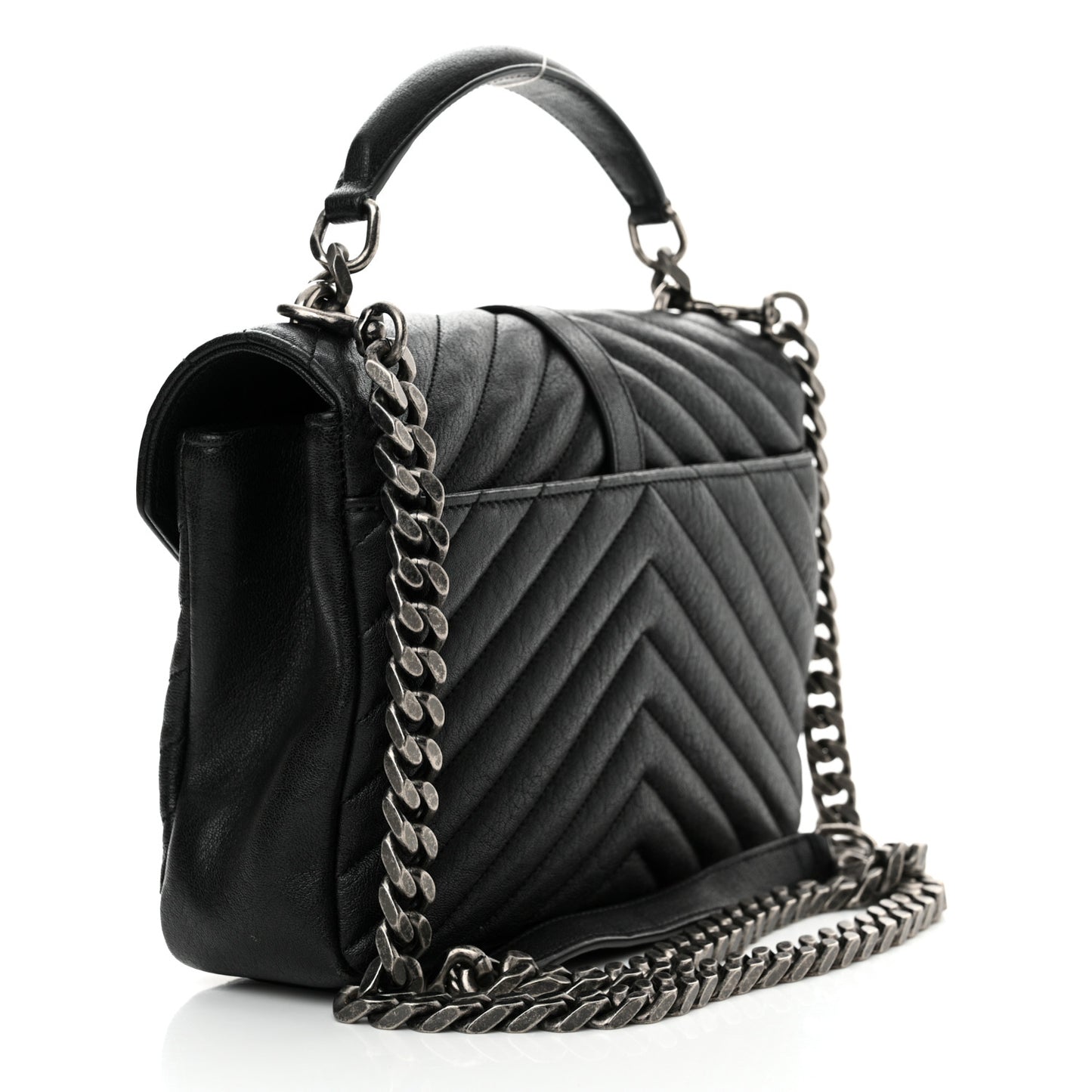 Sheepskin Matelasse Chevron Monogram Medium College Bag Black