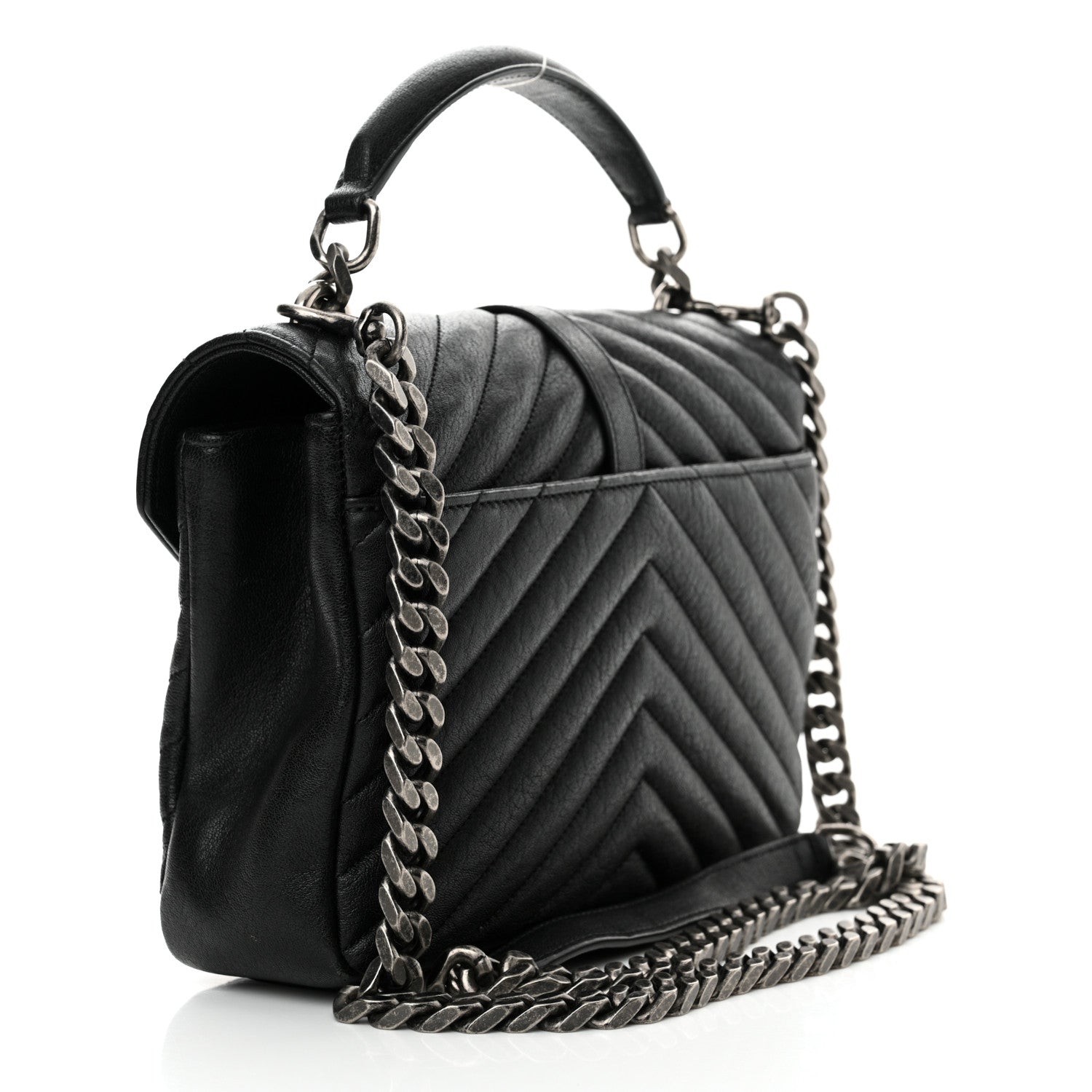 Saint Laurent Sheepskin Matelasse Chevron Monogram Medium College Bag Black 3 of 12