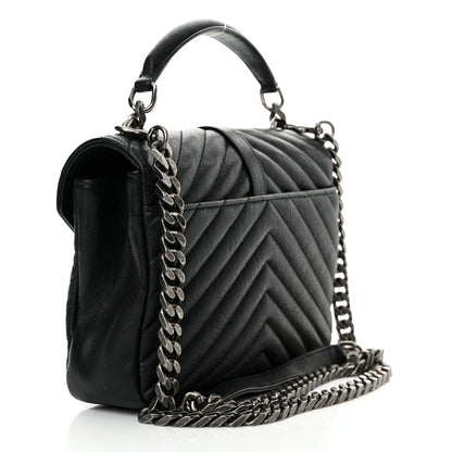 Saint Laurent Sheepskin Matelasse Chevron Monogram Medium College Bag Black 3 of 12