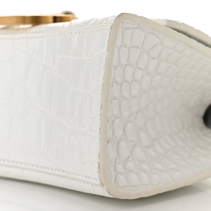 Balenciaga Shiny Calfskin Crocodile Embossed Hourglass Top Handle Bag XS Optic White 9 of 9