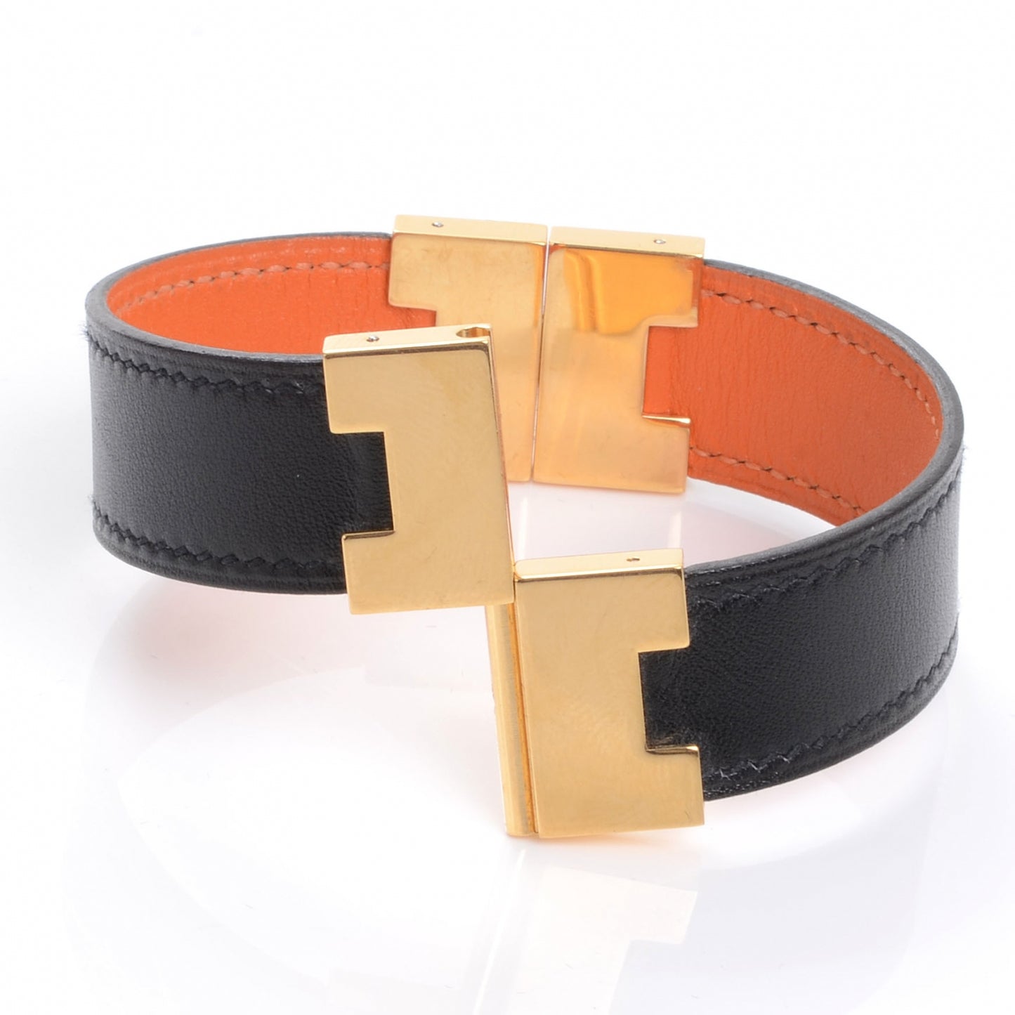 Leather Reversible H Bracelet Black Orange