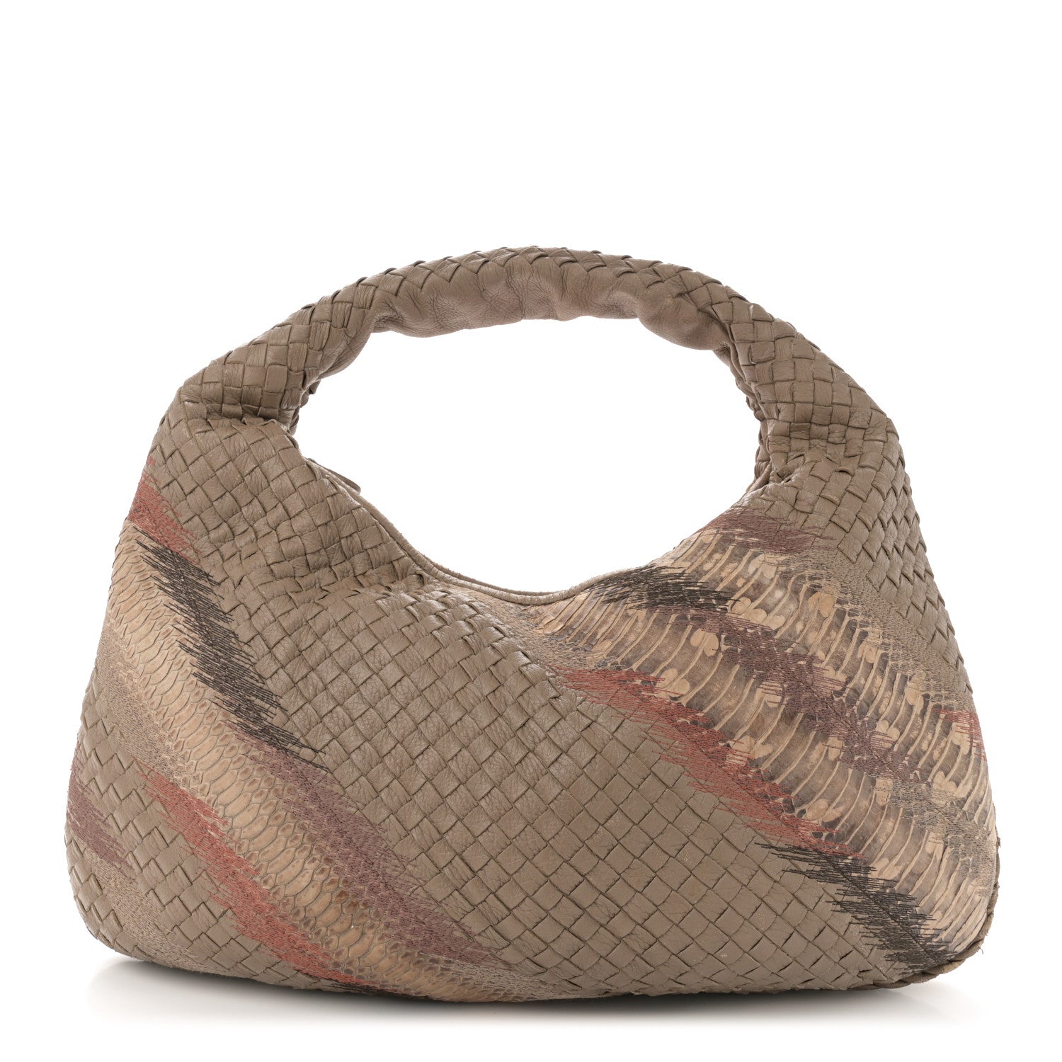 Bottega Veneta Nappa Snakeskin Embroidered Intrecciato Large Veneta Hobo Beige Multicolor 1 of 12