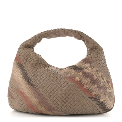 Bottega Veneta Nappa Snakeskin Embroidered Intrecciato Large Veneta Hobo Beige Multicolor 1 of 12
