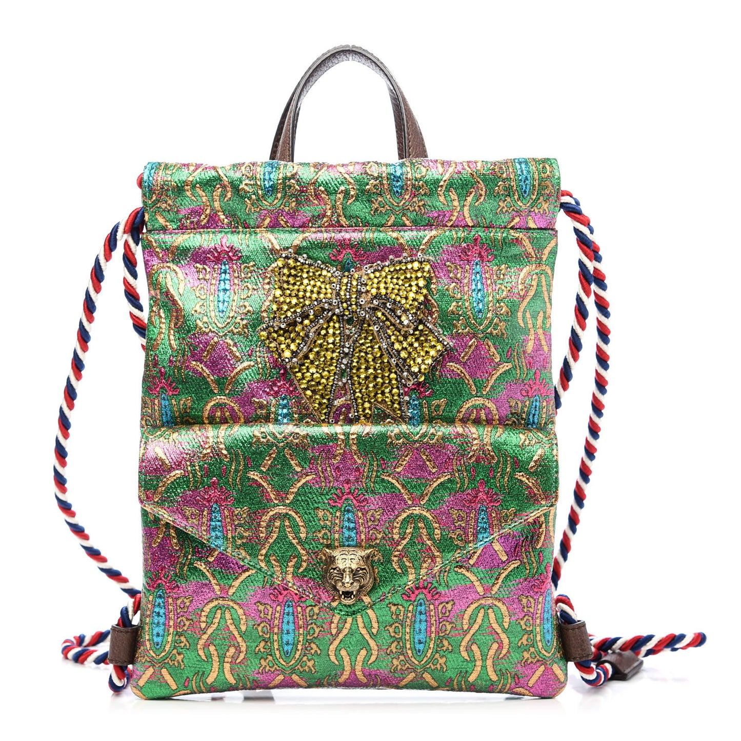 Brocade Animalier Bow Drawstring Backpack Multicolor