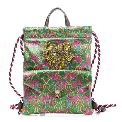 Gucci Brocade Animalier Bow Drawstring Backpack Multicolor 1 of 10