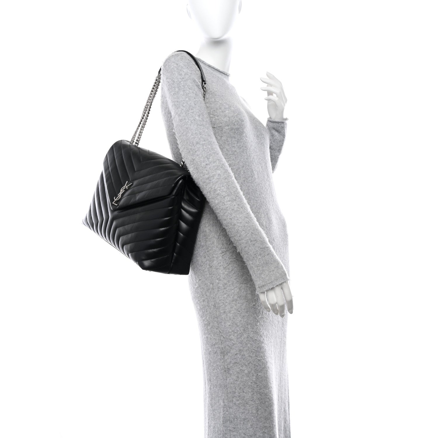 Saint Laurent SAINT LAURENT Calfskin Y Quilted Monogram Large Loulou Chain Satchel Black 3 of 11