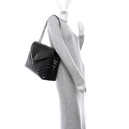 Saint Laurent SAINT LAURENT Calfskin Y Quilted Monogram Large Loulou Chain Satchel Black 3 of 11