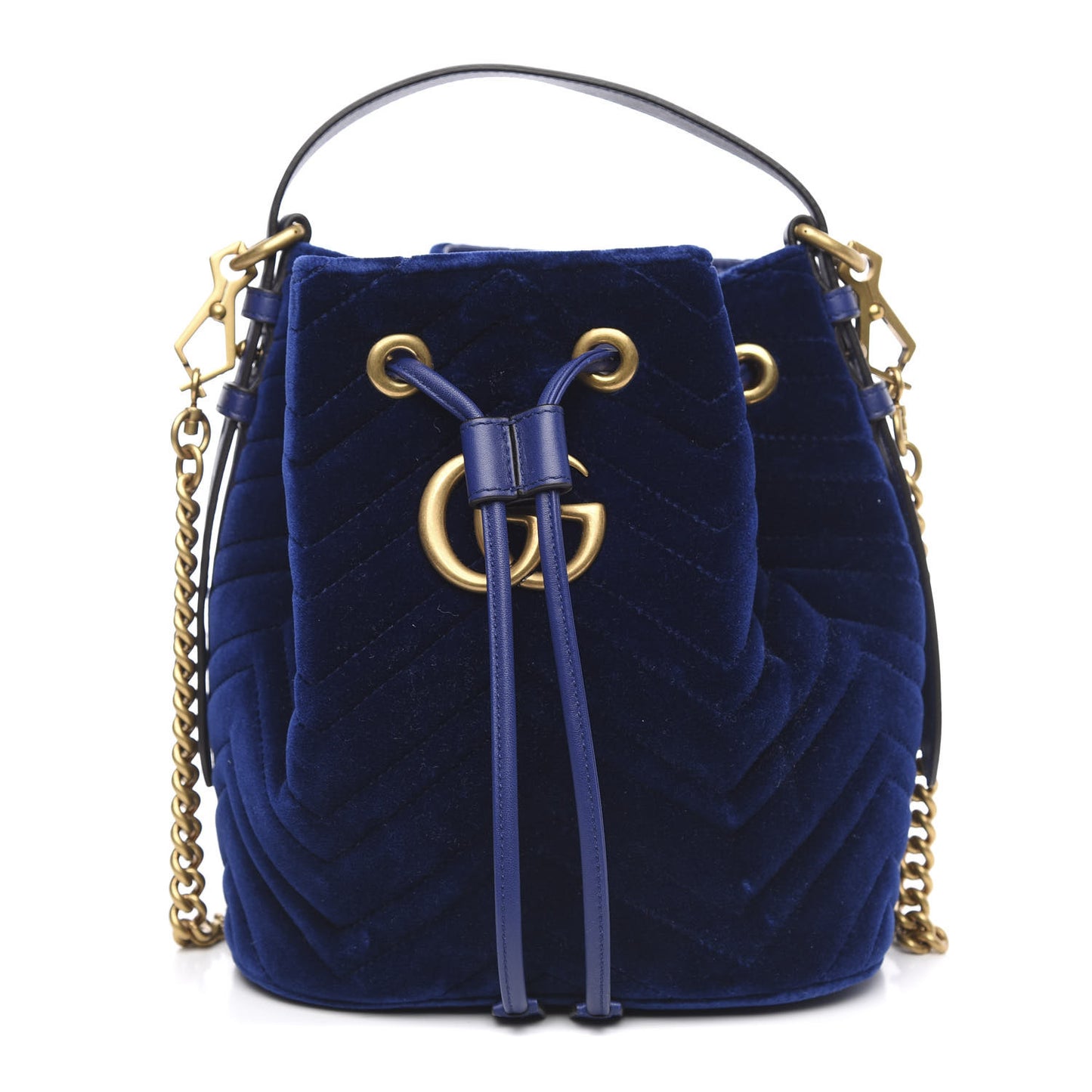 Velvet Matelasse GG Marmont Bucket Bag Cobalt Blue