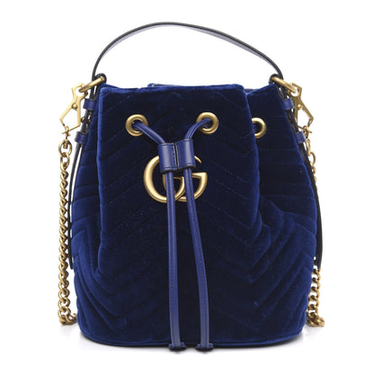 Gucci Velvet Matelasse GG Marmont Bucket Bag Cobalt Blue 1 of 12