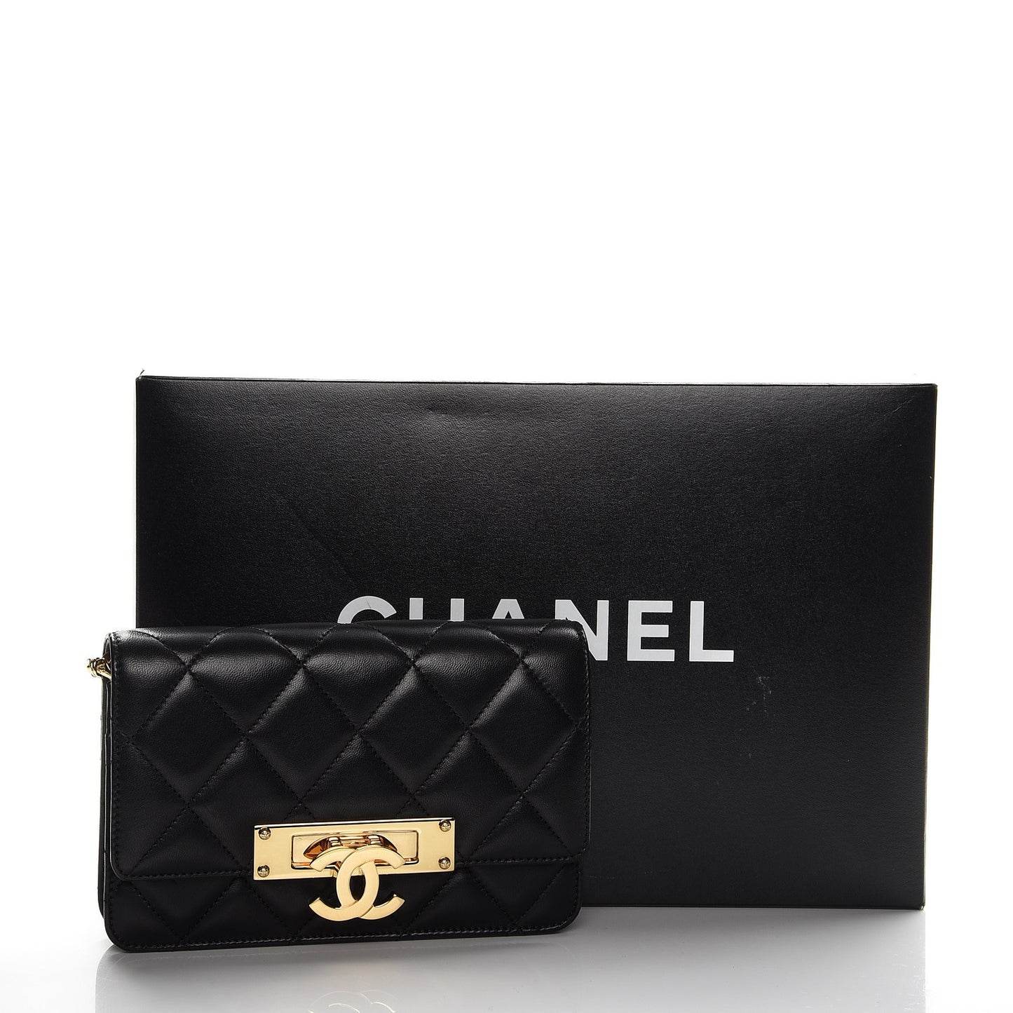 Lambskin Quilted Golden Class Wallet on Chain WOC Black