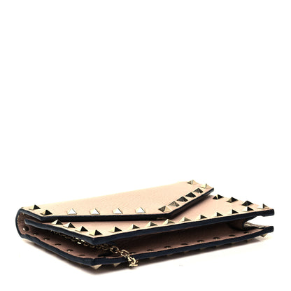 Valentino Garavani Pebbled Calfskin Rockstud Envelope Wallet on Chain Poudre 4 of 8