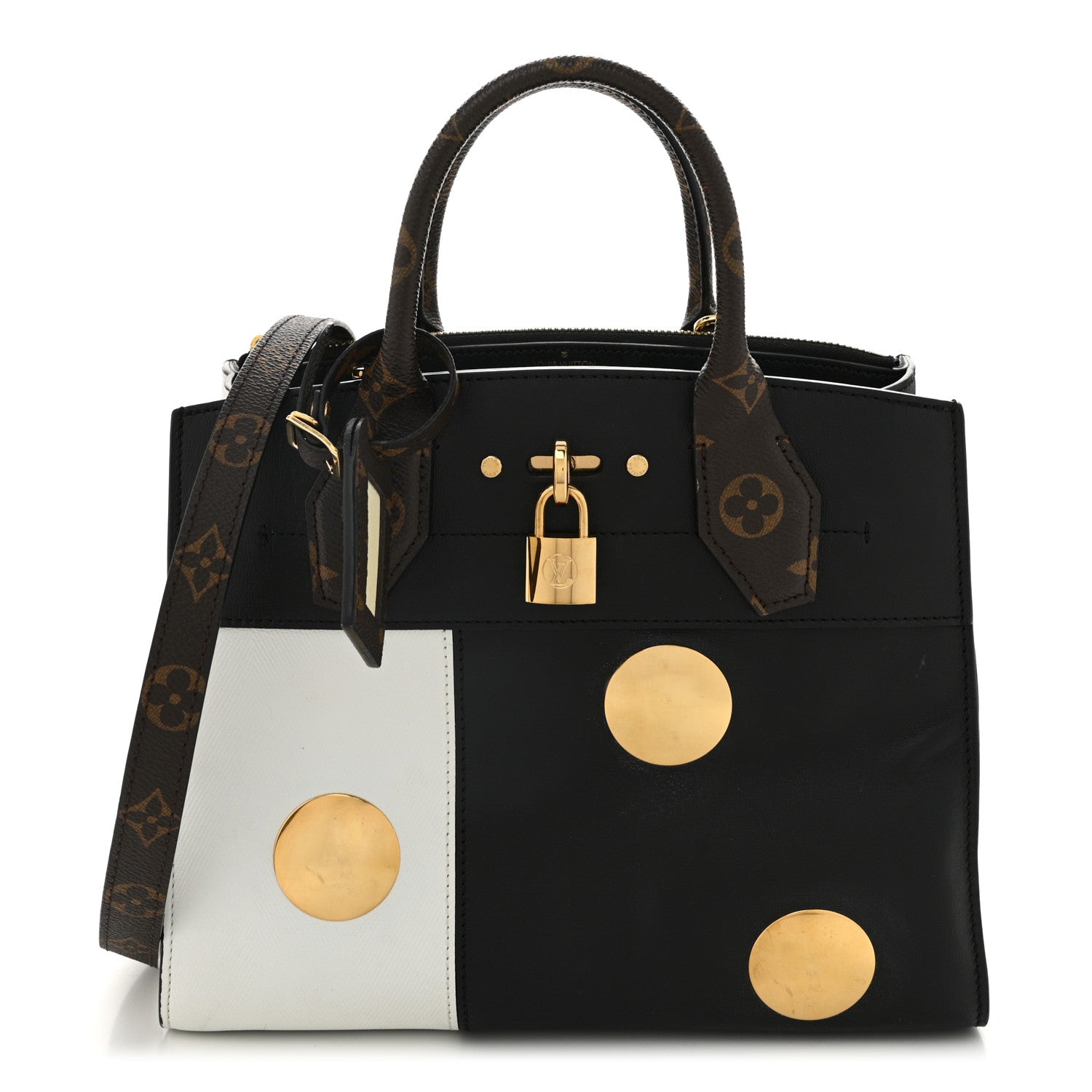 Louis Vuitton Calfskin Monogram Studded City Steamer PM Black White 1 of 9