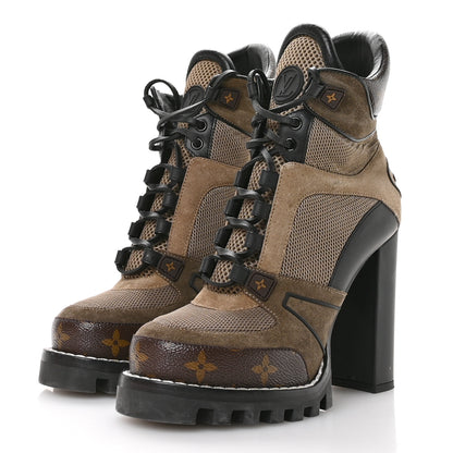 Louis Vuitton Suede Calfskin Monogram Star Trail Ankle Boots 38.5 Khaki 4 of 7