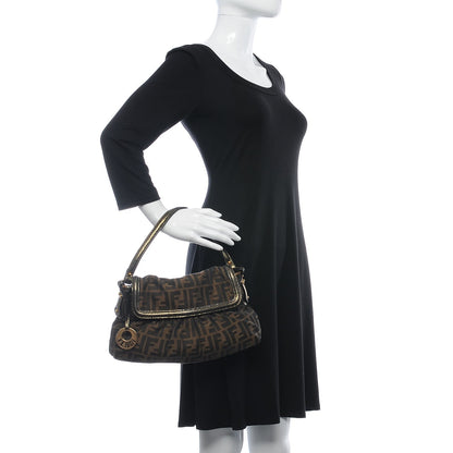 Fendi Zucca Calfskin Lizard Embossed Small Chef Shoulder Bag Tobacco 2 of 8