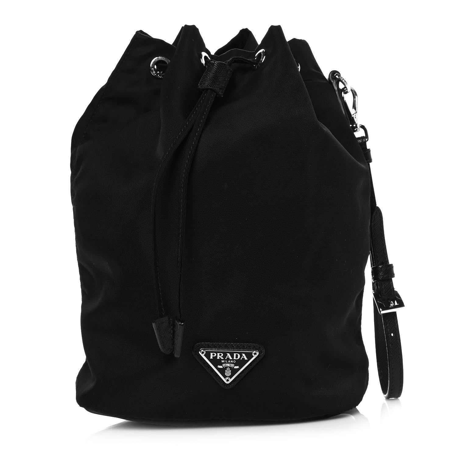 Prada Saffiano Tessuto Nylon Vela Bucket Wristlet Black 1 of 9