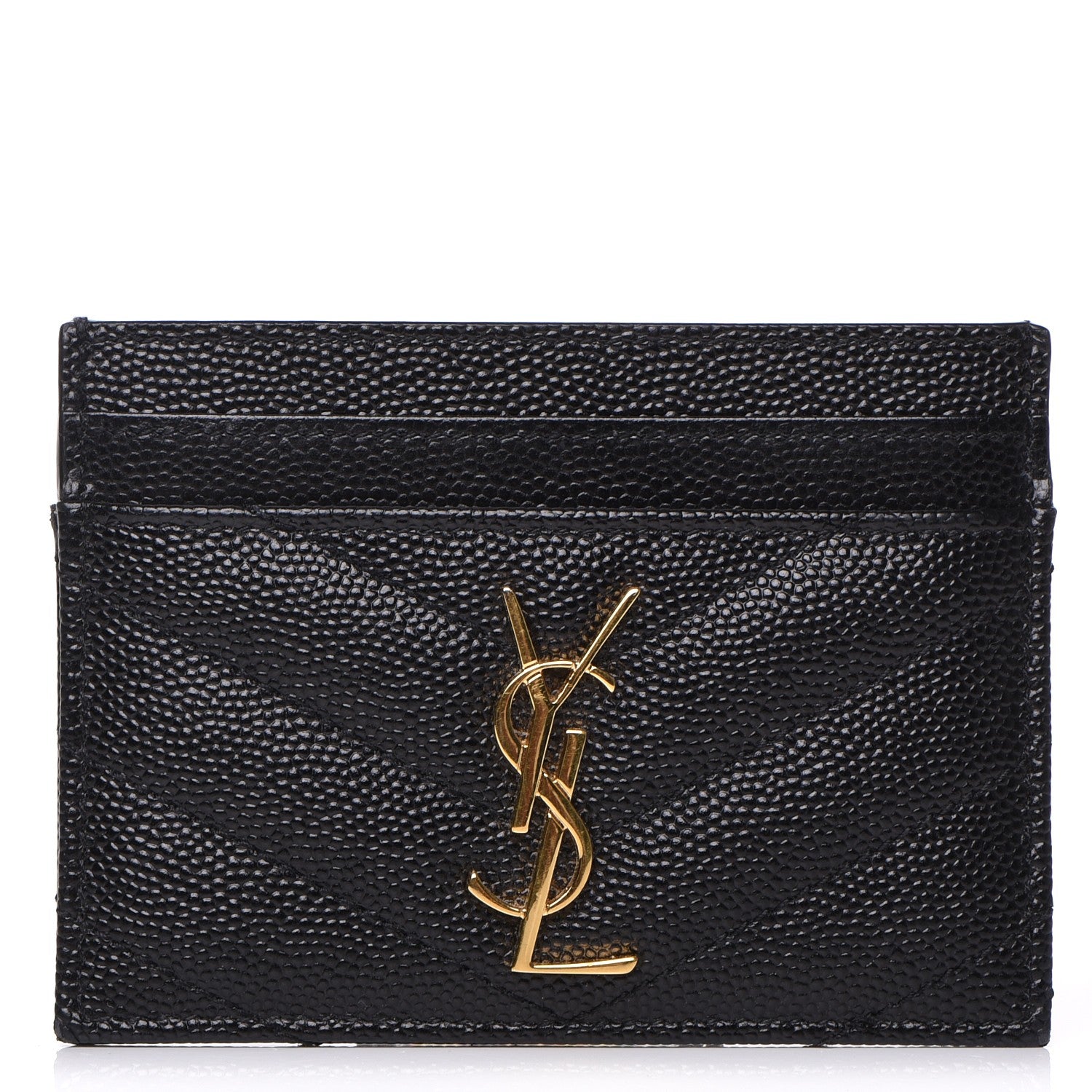 Saint Laurent Grain De Poudre Matelasse Chevron Monogram Credit Card Case Black 1 of 6