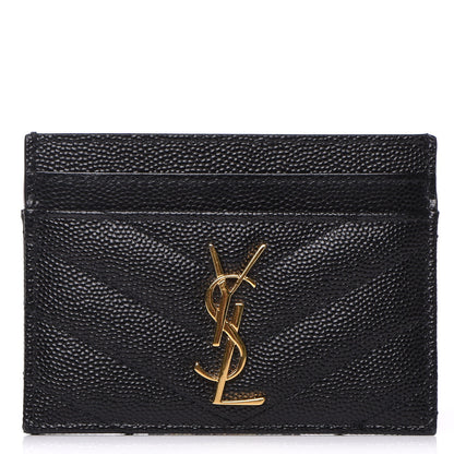 Saint Laurent Grain De Poudre Matelasse Chevron Monogram Credit Card Case Black 1 of 6