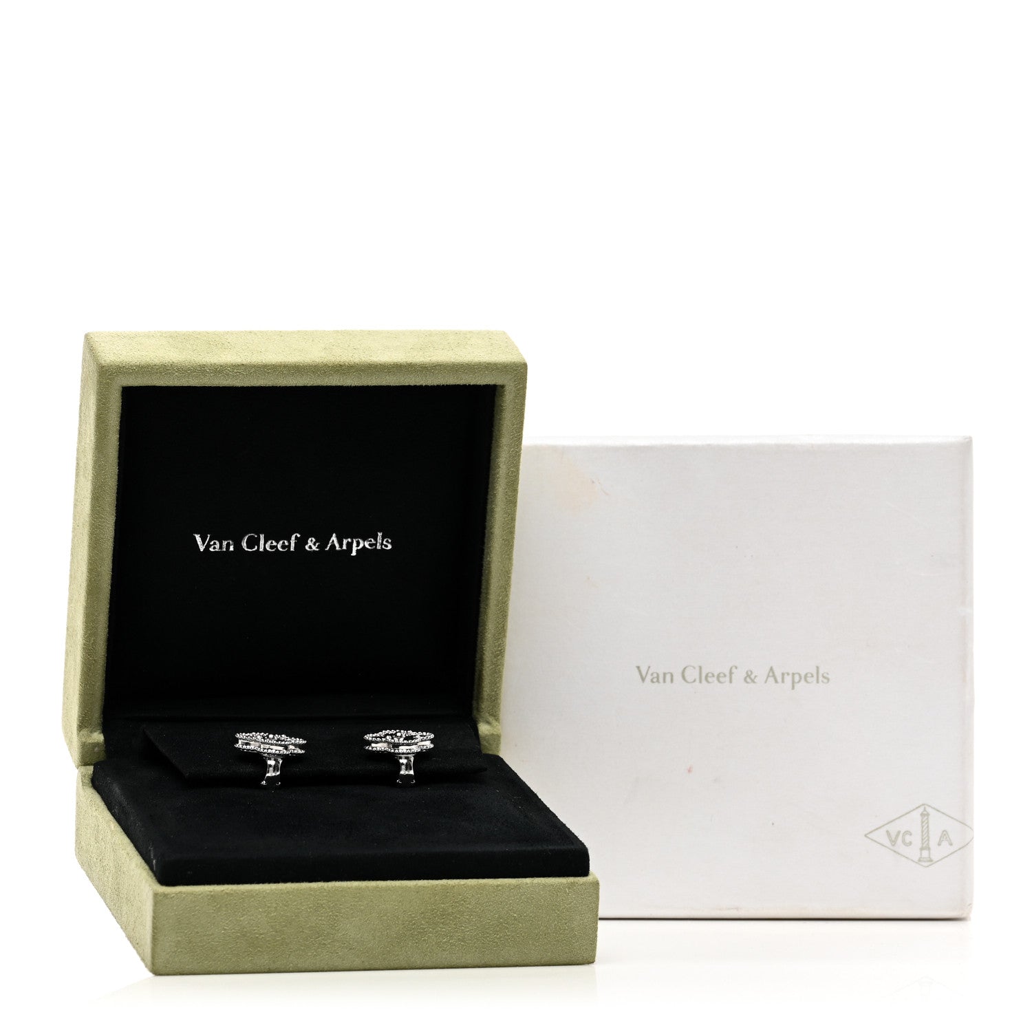 Van Cleef & Arpels 18K White Gold Guilloche Vintage Alhambra Earrings 5 of 5