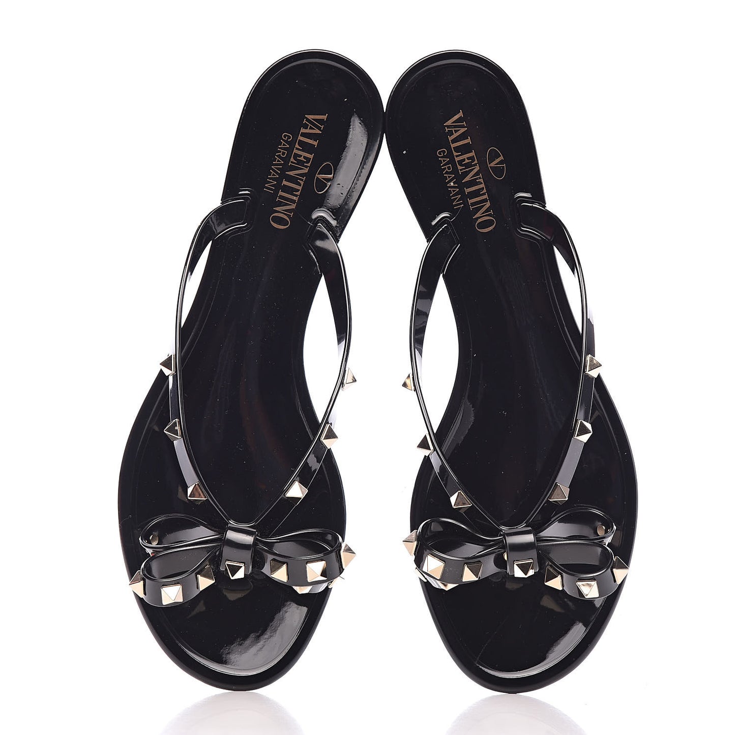 PVC Jelly Rockstud Bow Thong Sandals 40 Black