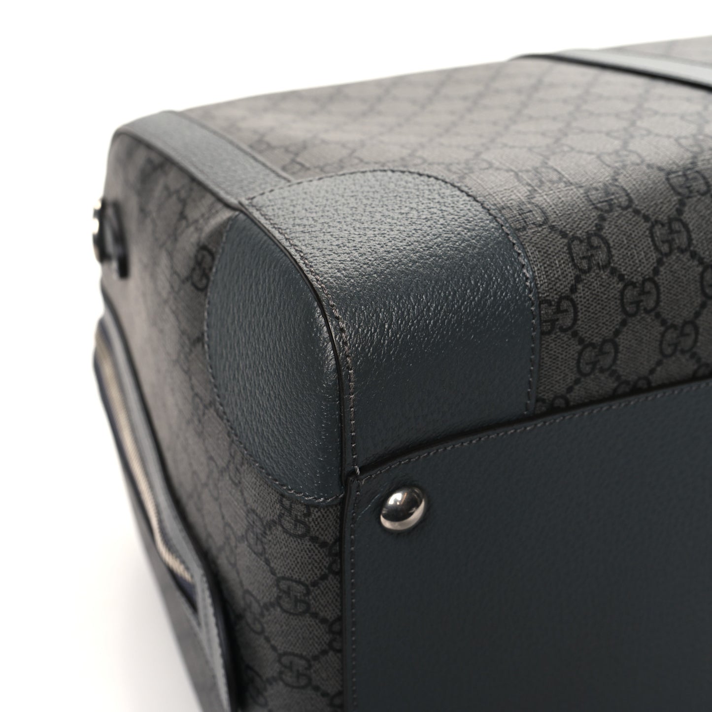 GG Supreme Monogram Textured Dollar Calfskin Large Savoy Duffle Bag Grey Black Graphite Grey