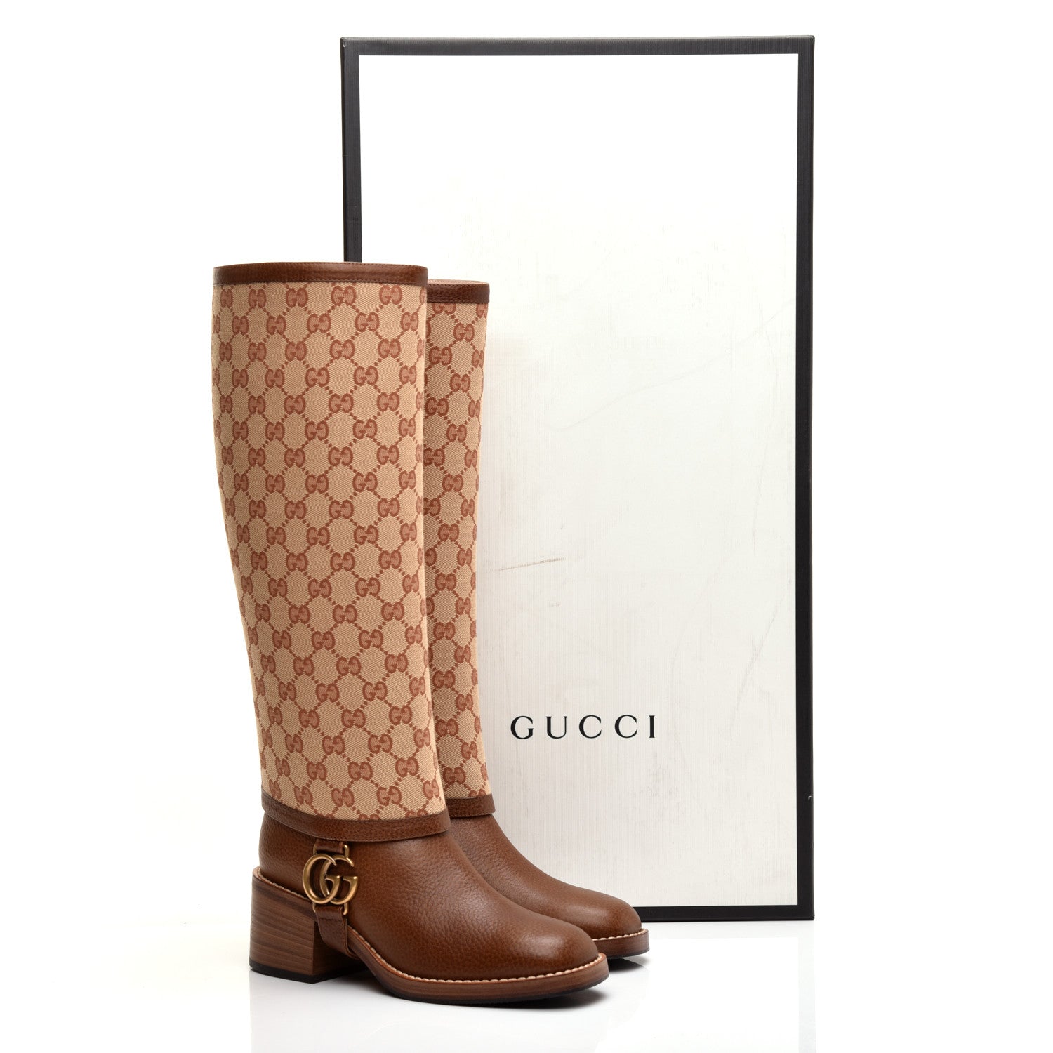 Gucci GG Monogram Calfskin Lola Tall Boots 36 Beige Ruggine Cuir 7 of 7