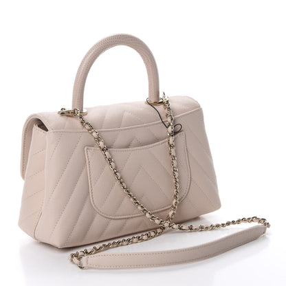 Chanel Caviar Lizard Embossed Chevron Quilted Mini Coco Handle Flap Beige 3 of 10