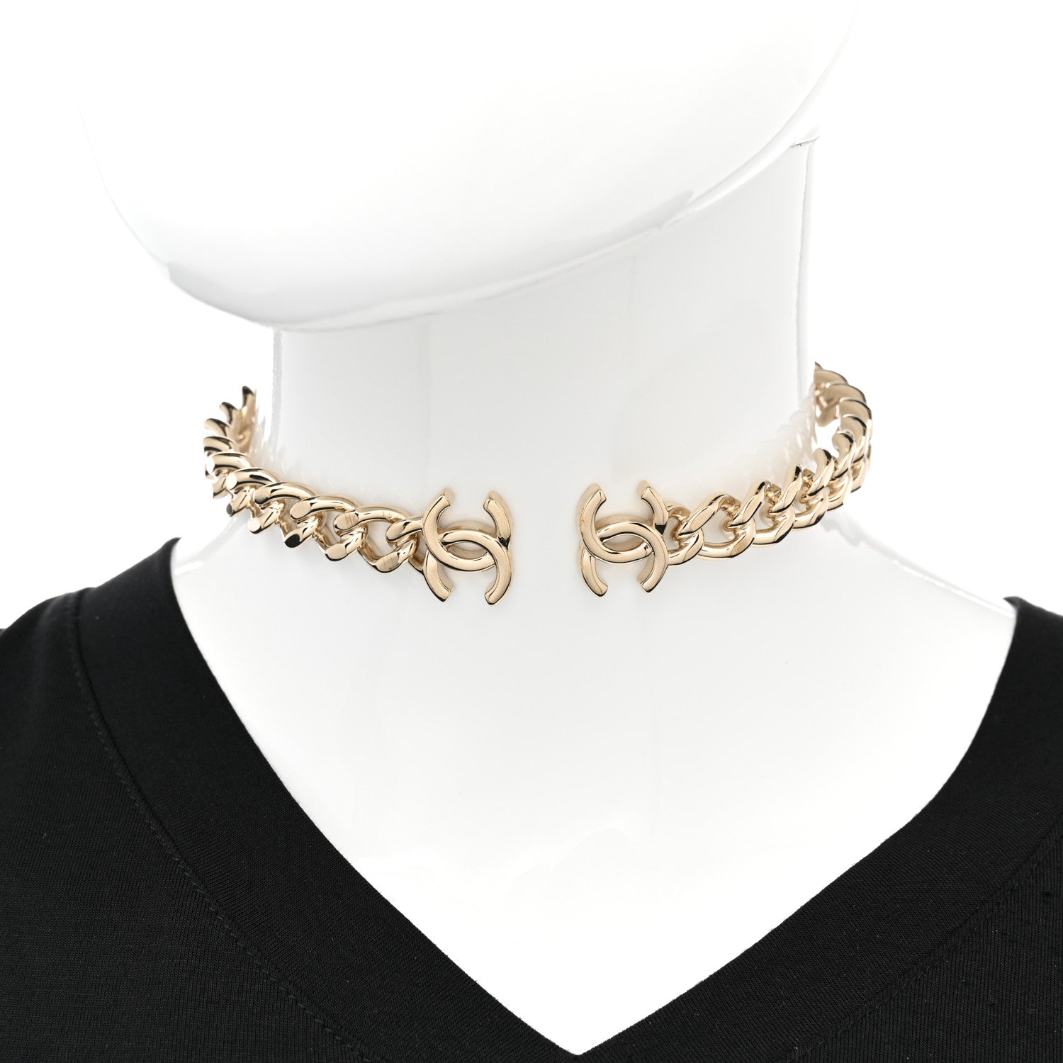 Chanel Metal CC Chain Link Choker Necklace L Gold 2 of 7