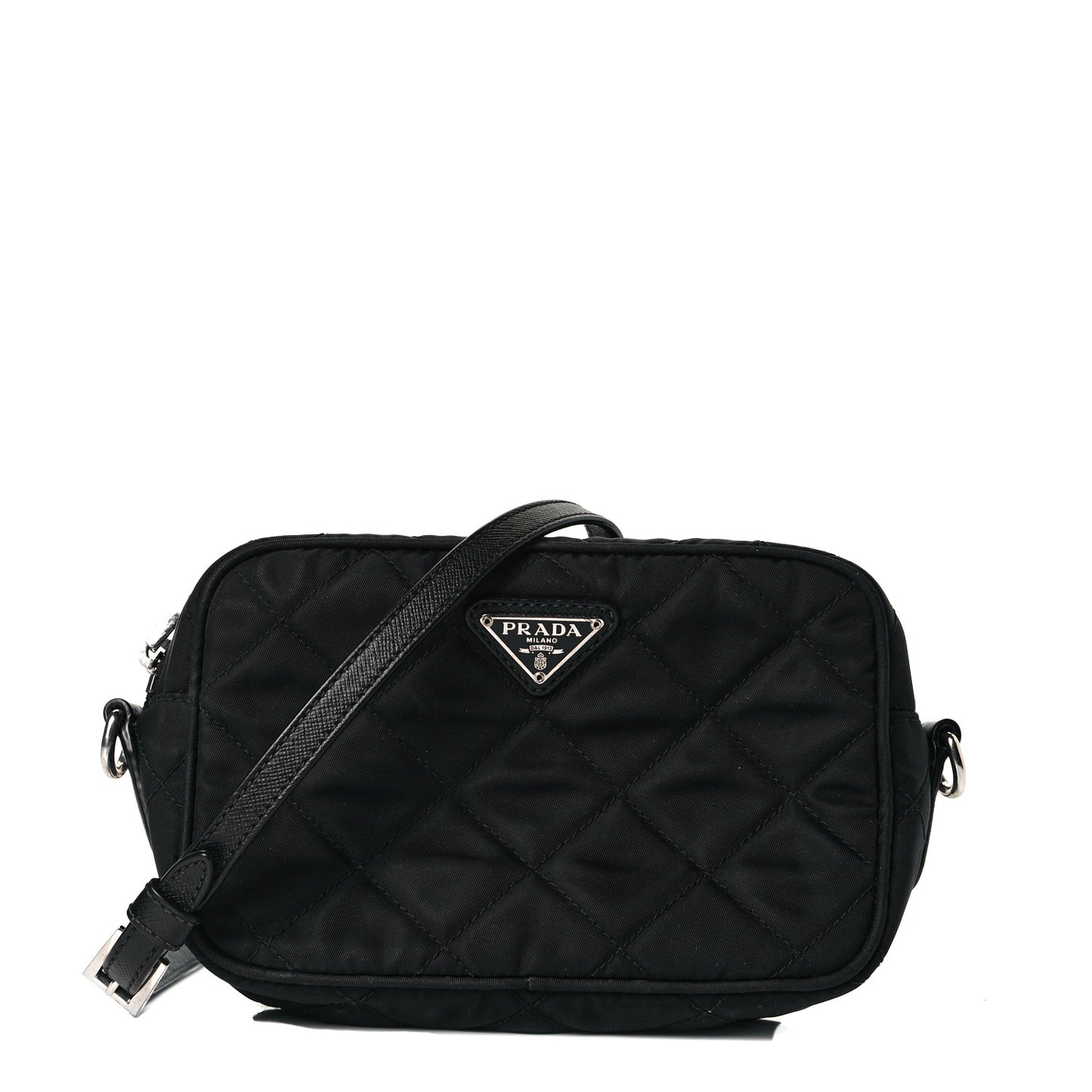 Nylon Tessuto Impuntu Quilted Chain Crossbody Black