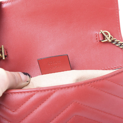 Gucci Calfskin Matelasse Super Mini GG Marmont Shoulder Bag Hibiscus Red 8 of 10