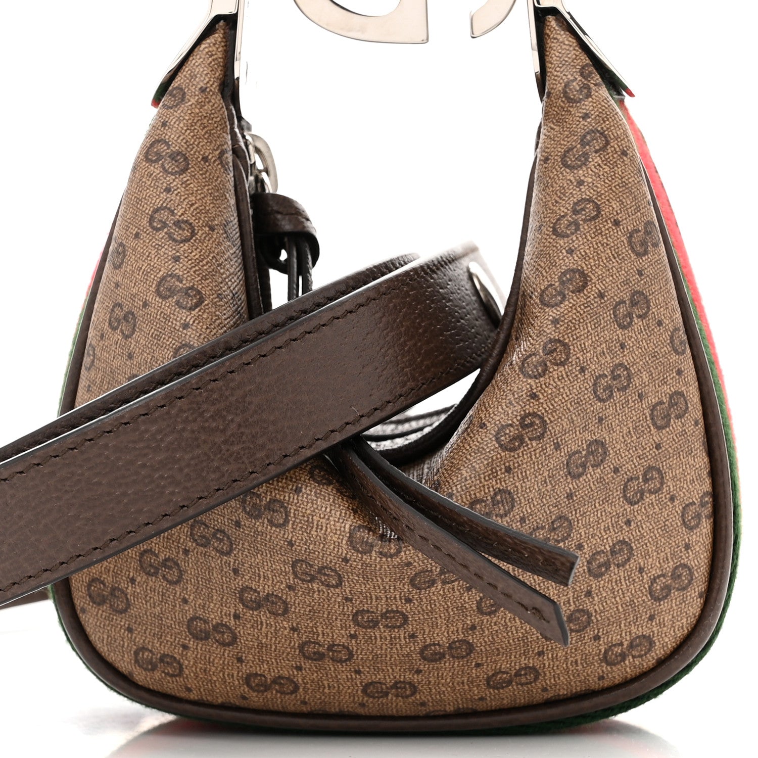 Gucci GG Supreme Monogram Textured Calfskin Web Mini Attache Hobo Beige Ebony New Acero 8 of 11