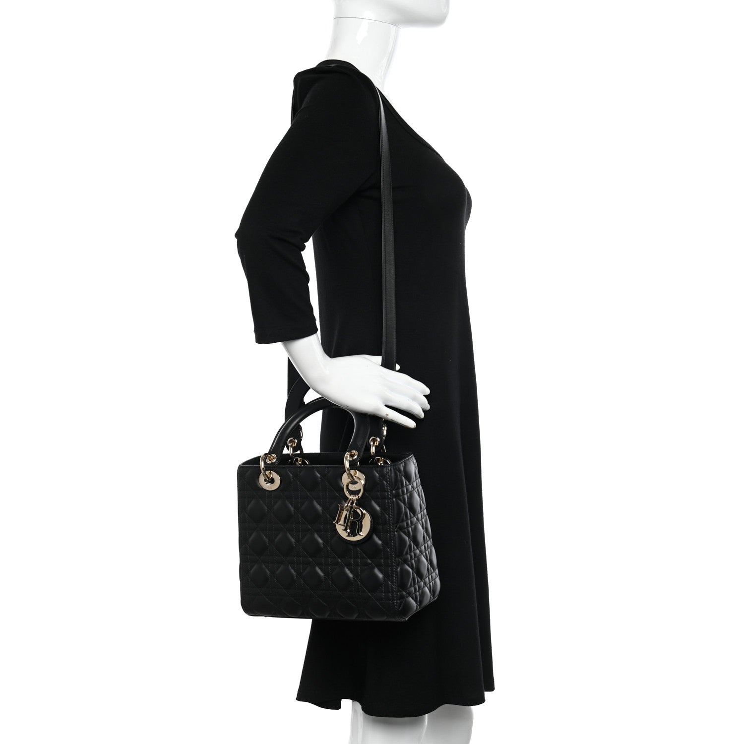 Christian Dior Lambskin Cannage Medium Lady Dior Black 3 of 10