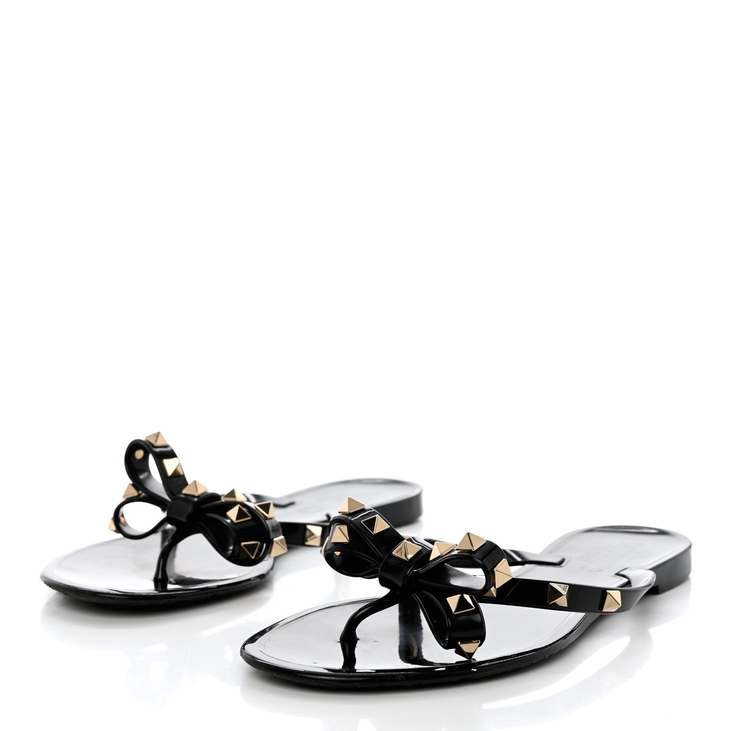 Valentino Garavani PVC Jelly Rockstud Bow Thong Sandals 38 Black 3 of 8