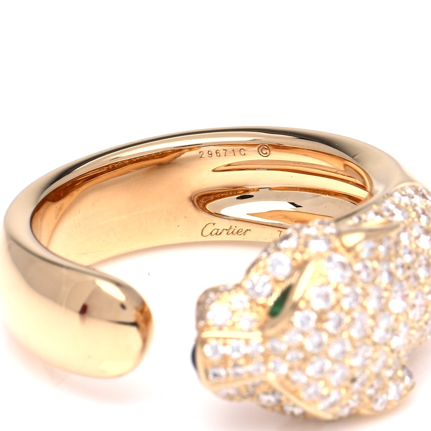Cartier 18K Yellow Gold Diamond Emerald Panthere De Cartier Band Ring 58 8.25 6 of 8