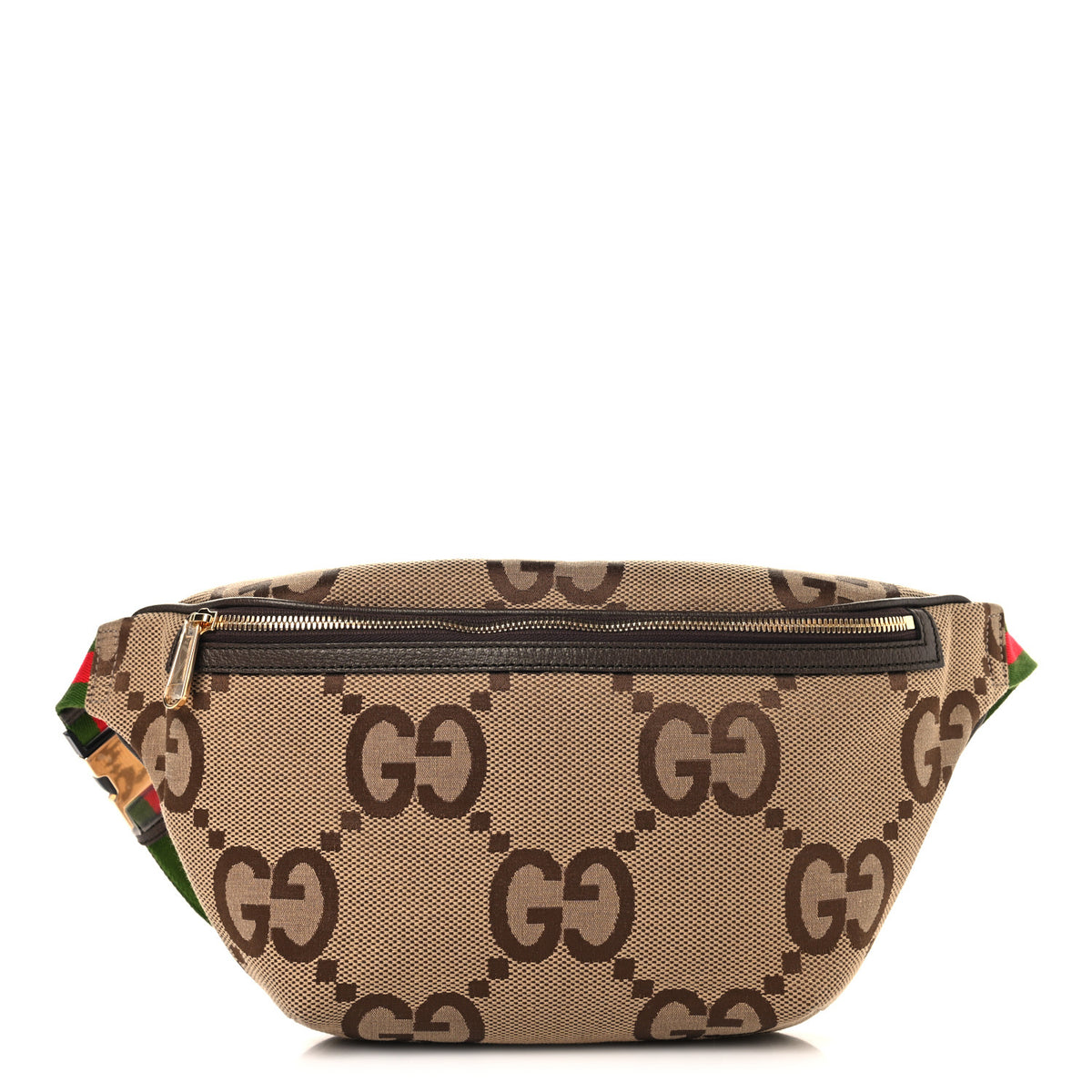 Gucci Monogram Jumbo GG Textured Dollar Calfskin Web Belt Bag Camel Ebony New Acero 1 of 10