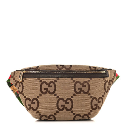 Gucci Monogram Jumbo GG Textured Dollar Calfskin Web Belt Bag Camel Ebony New Acero 1 of 10