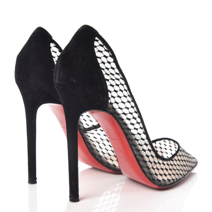 Christian Louboutin Fishnet Kid Suede Resille Follies 100 Pumps 39 Natural Black 4 of 13