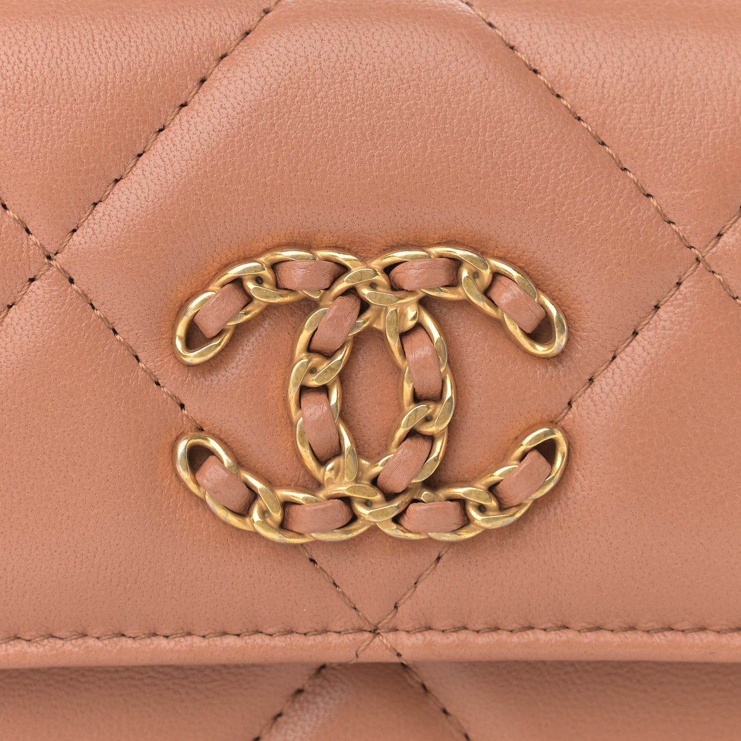 Lambskin Quilted Chanel 19 Flap Belt Bag Brown
