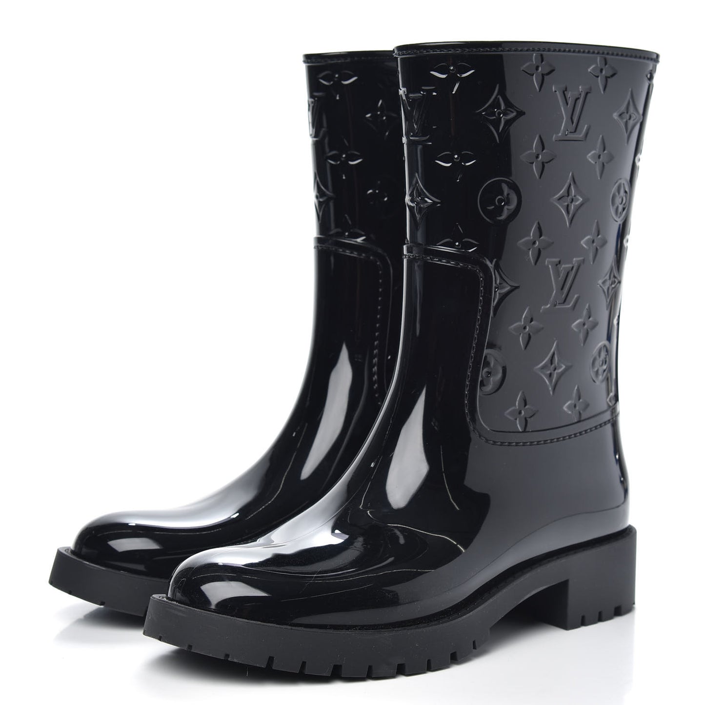 Rubber Embossed Monogram Drops Flat Half Boots 41 Black