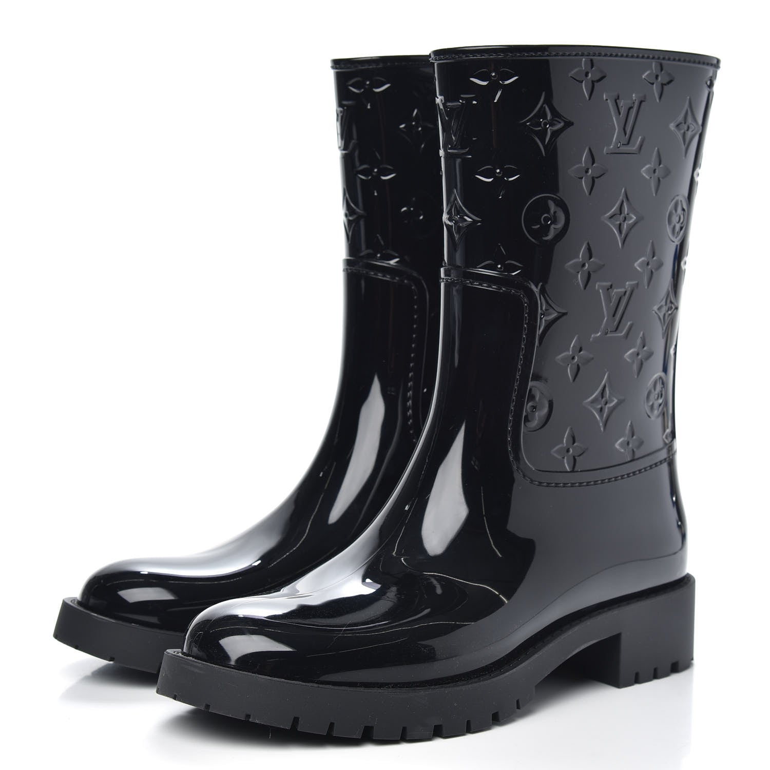 Louis Vuitton Rubber Embossed Monogram Drops Flat Half Boots 41 Black 3 of 8