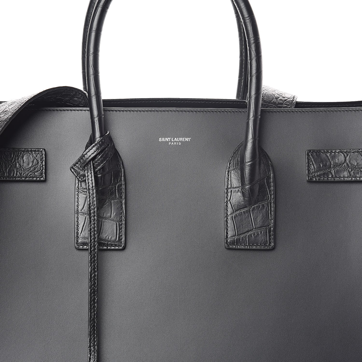 Saint Laurent Calfskin Crocodile Embossed Large Sac De Jour Carryall Black 7 of 10