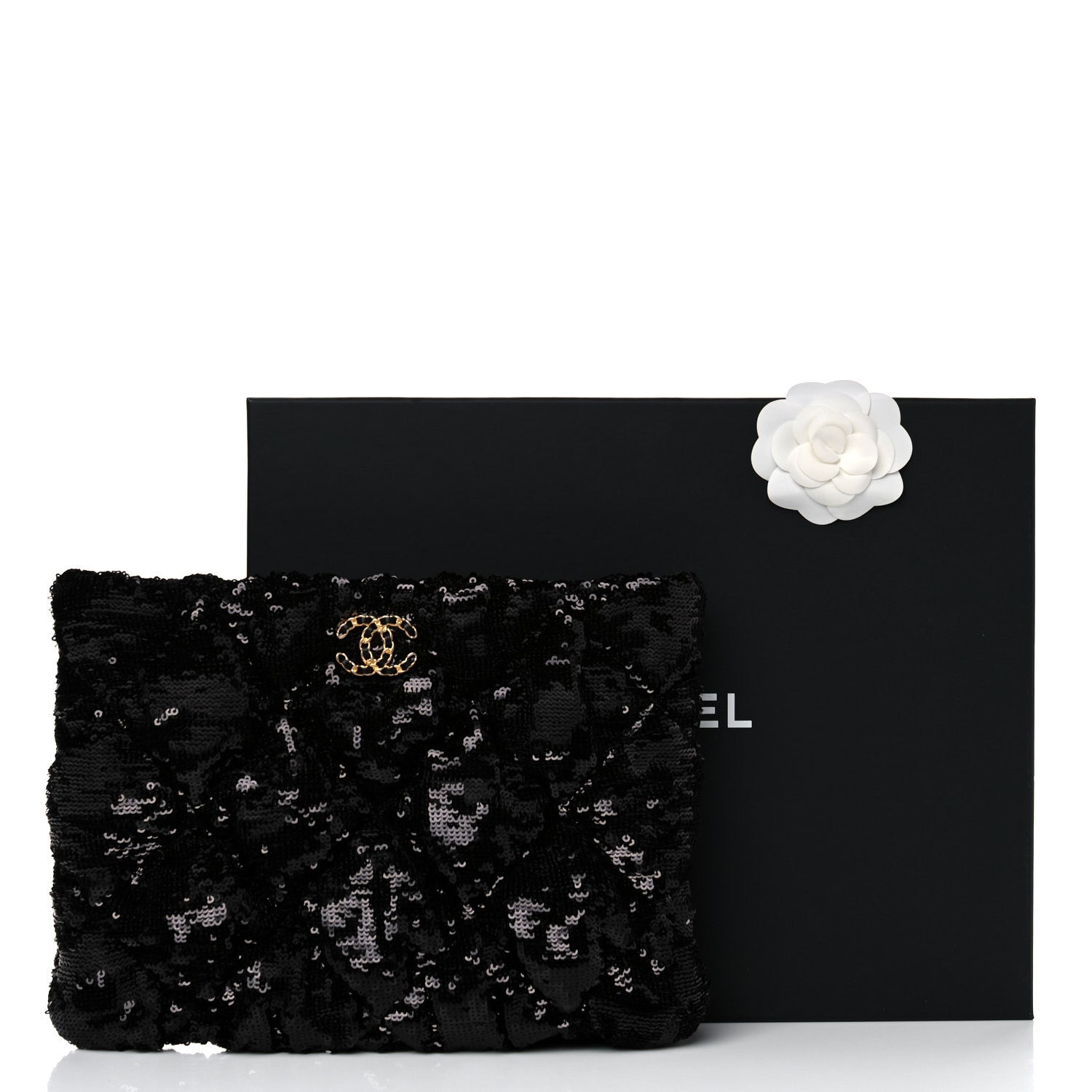 Chanel Sequins Quilted Large Chanel 19 Pouch Black 11 of 11