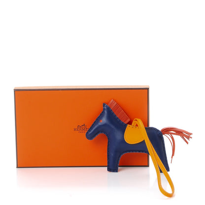 Hermes Milo Lambskin Grigri Rodeo Horse Bag Charm MM Bleu de Malte Cornaline Jaune D'Or 5 of 5