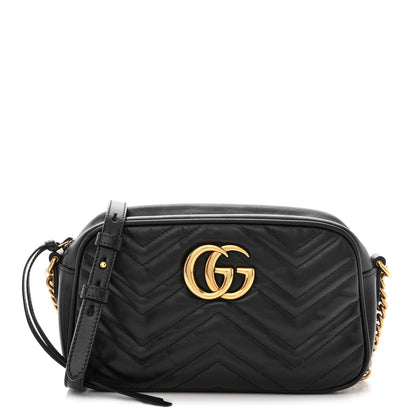 Gucci Calfskin Matelasse Small GG Marmont Chain Shoulder Bag Black 1 of 16