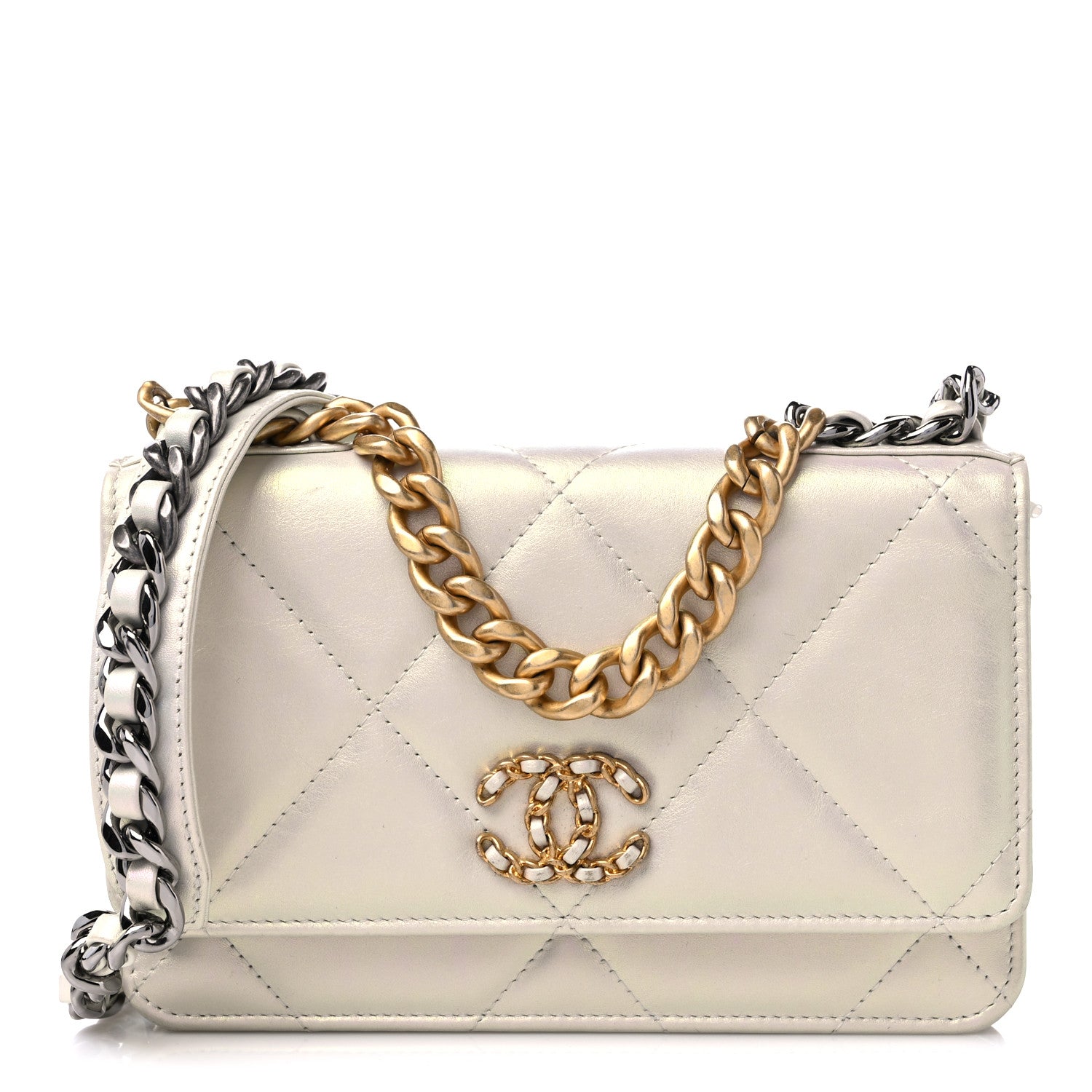 Chanel Iridescent Calfskin Quilted Chanel 19 Wallet On Chain WOC White 1 of 13