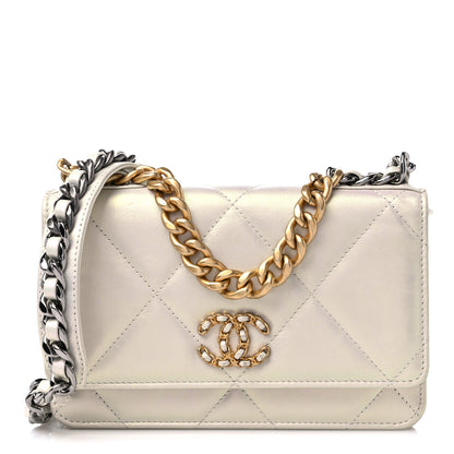 Chanel Iridescent Calfskin Quilted Chanel 19 Wallet On Chain WOC White 1 of 13