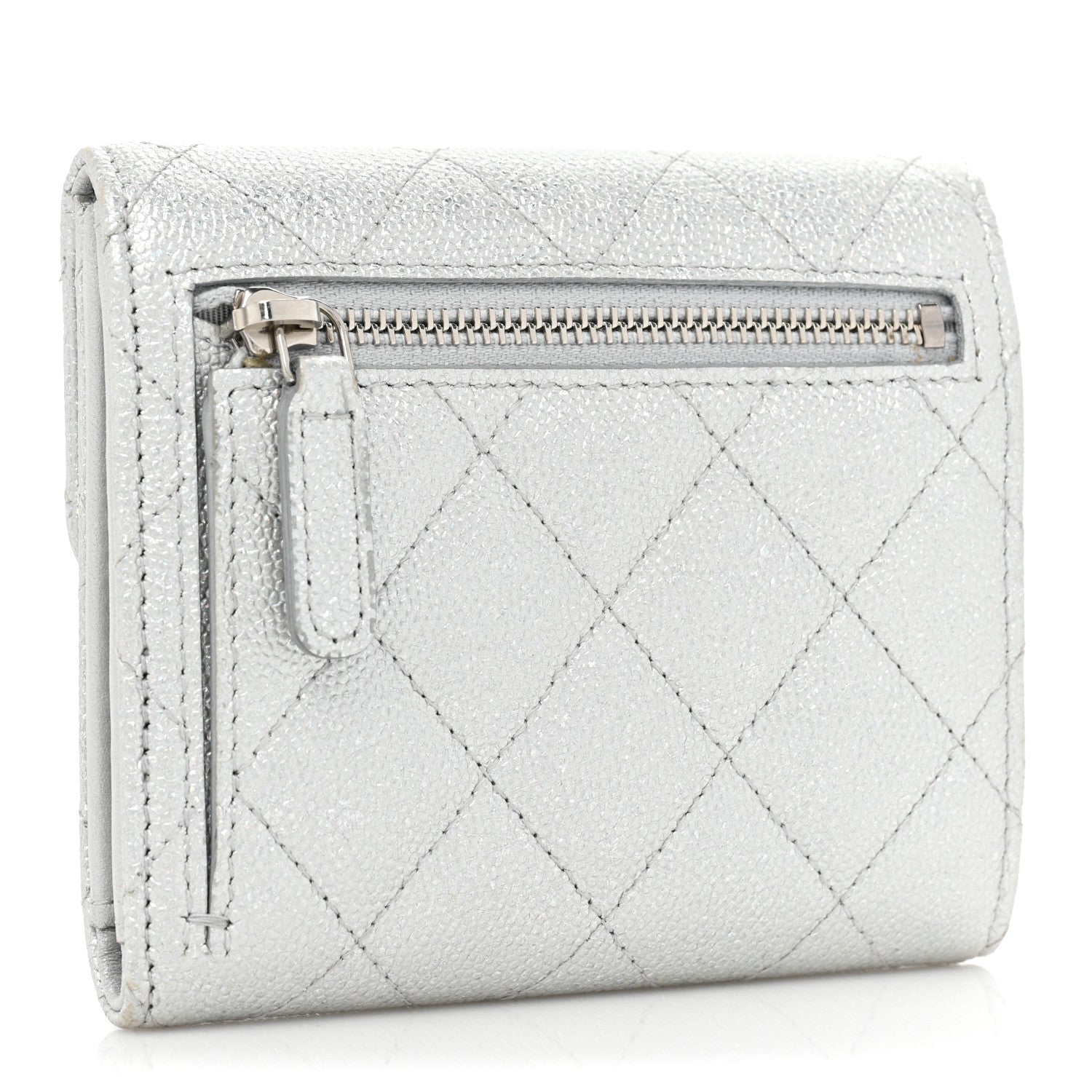 Chanel Metallic Caviar Quilted Compact Flap Wallet Silver 3 of 16