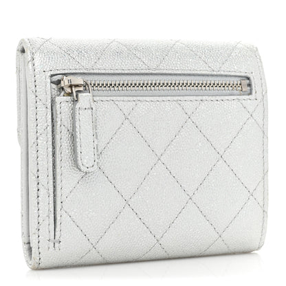 Chanel Metallic Caviar Quilted Compact Flap Wallet Silver 3 of 16