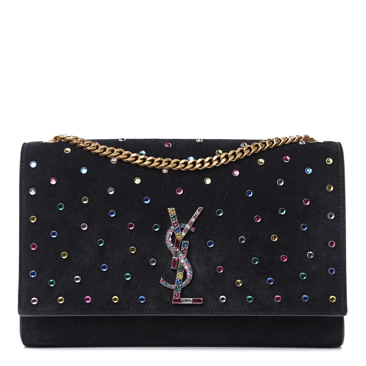 Suede Crystal Medium Classic Monogram Kate Satchel Black